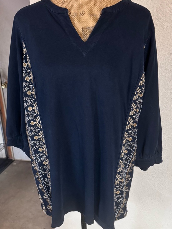 J. Jill Tops - JJill Navy Tunic with Gold & Cream Embroidered Side Panels